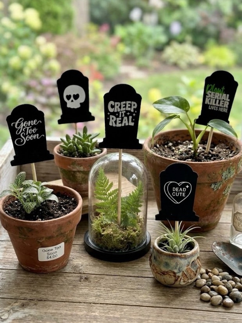 Handmade Hilarious Houseplant Flags- Set of 5 Black